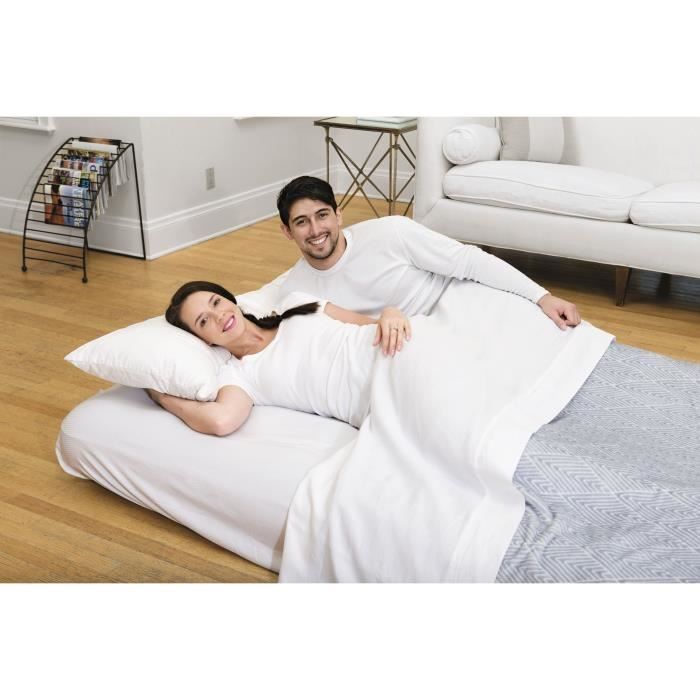 BESTWAY Matelas gonflable floquÈ Horizon Double + Pompe Èlectrique Sidewinder + Sac ñ 2 places ñ Bleu