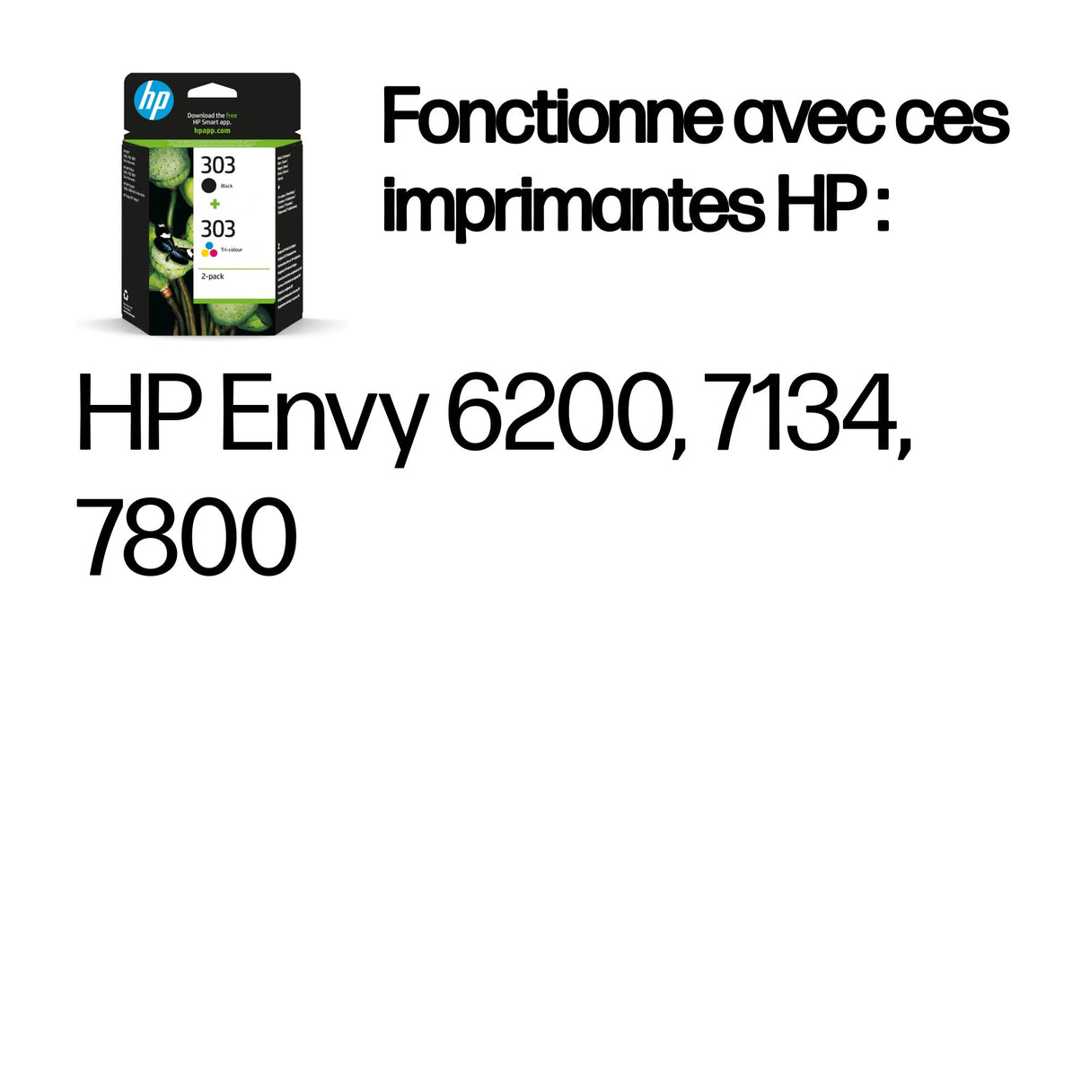 Cartouches d'encre HP 303 - Pack de 2 - Noir et Couleurs - 3YM92AE - Envy Photo 6220/6230/6232, Tango/TangoX