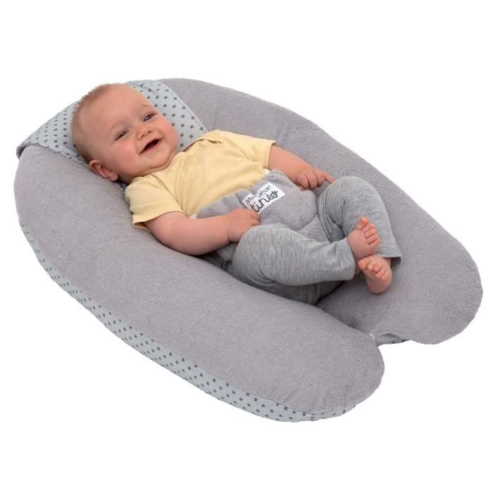 Coussin De Grossesse et Allaitement Multifonctions Multirelax Éponge TINEO - Déhoussable - Fabriqué en France - 78x44cm Gris
