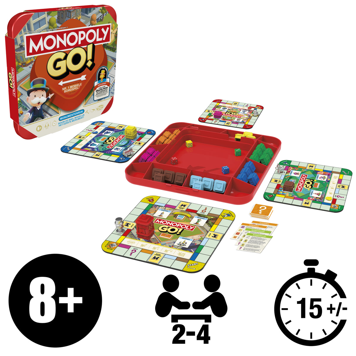 Monopoly GO!, Jeu de société, Jeu de plateau familial, Durée 15 min, Inspiré du jeu mobile, a partir de 8 ans