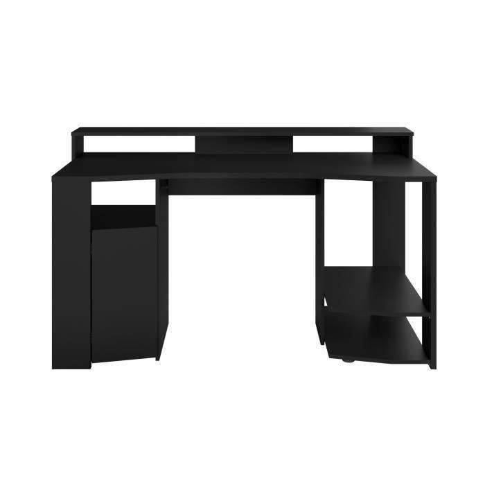 Bureau gaming LED droit - Noir - L 152 x P 61,5 x H 86,7 cm - Grande zone de jeu - GAMING