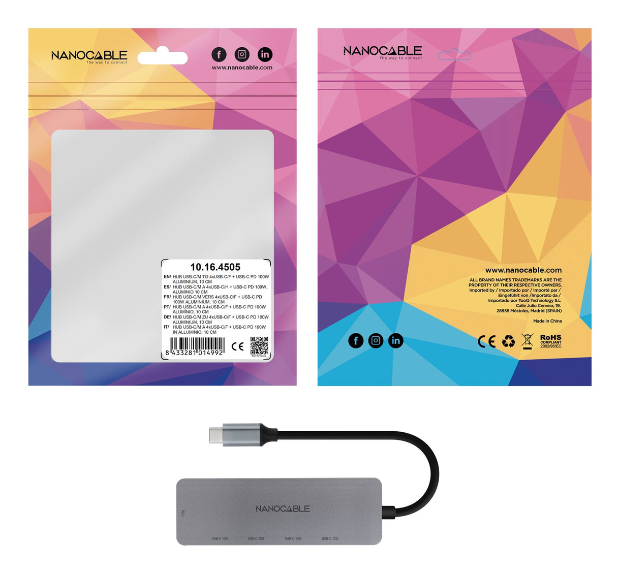 Hub USB-C 3.2 Nanocable - 3 ports (Gris)