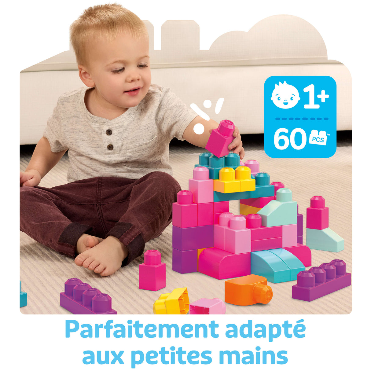 Mega Bloks - Sac Medium Rose 60 briques - Briques de construction - 12 mois et + DCH54