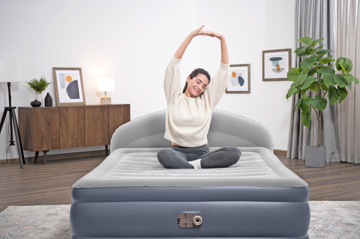 Matelas gonflable - BESTWAY - 671BD Queen - Pompe électrique intégrée - Tete de lit LoungeLux - Tritech durable