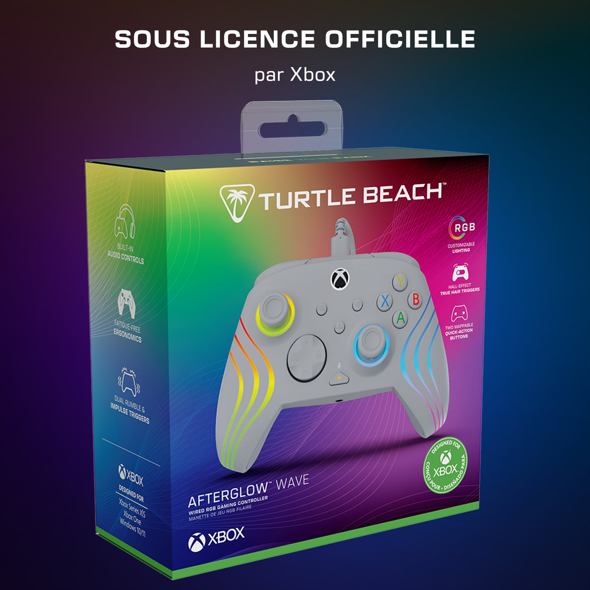 TURTLE BEACH Manette de jeu - Xbox Series X|S, Xbox One et PC - Afterglow Wave - RGB Filaire Gris