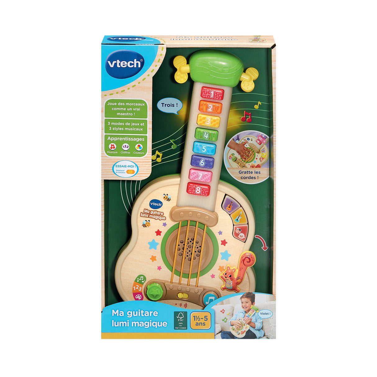 MA GUITARE LUMI MAGIQUE (JOUET AVEC PARTIE BOIS CERTIFIE FSC)