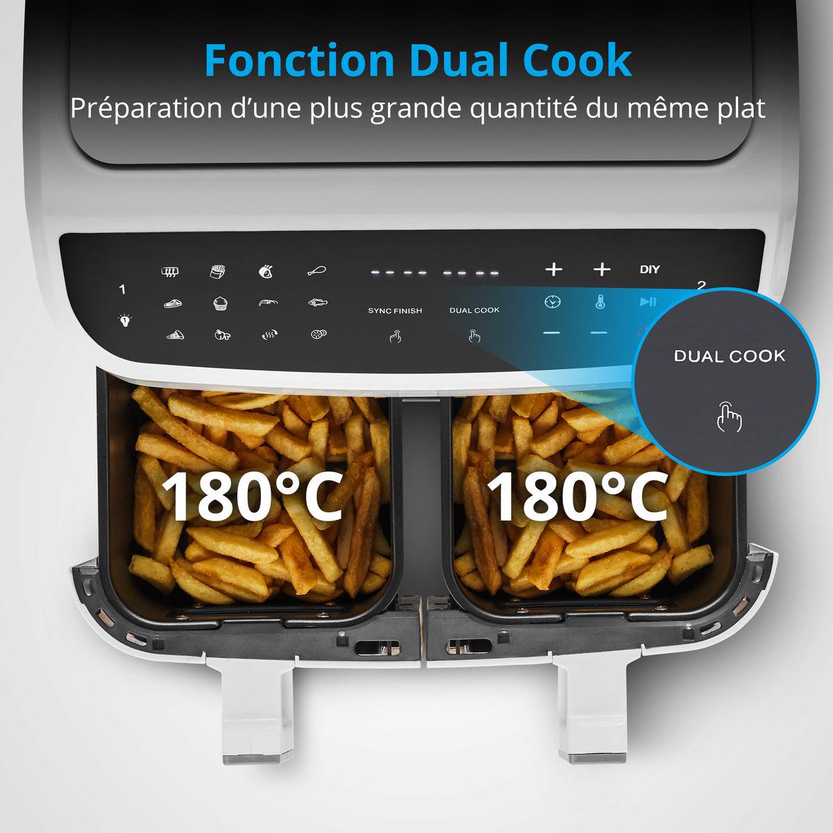 Friteuse a Air Chaud - MEDION - P20 XXL Twin - 2600 W - 2 paniers - 9 programmes - Blanc