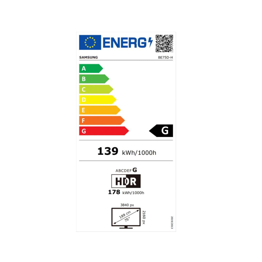 ECRAN SAMSUNG 75'' LFD 4K BE75D-H 16h/7j 3840x2160 300cd/m2 RJ45 2xHDMI USB Appl