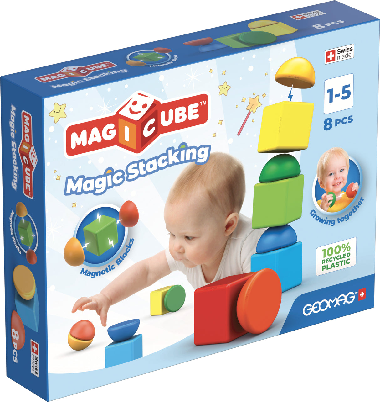 Blocs magnétiques - GEOMAG - Magicube 061 - 8 pieces - Empilables - Plastique recyclé