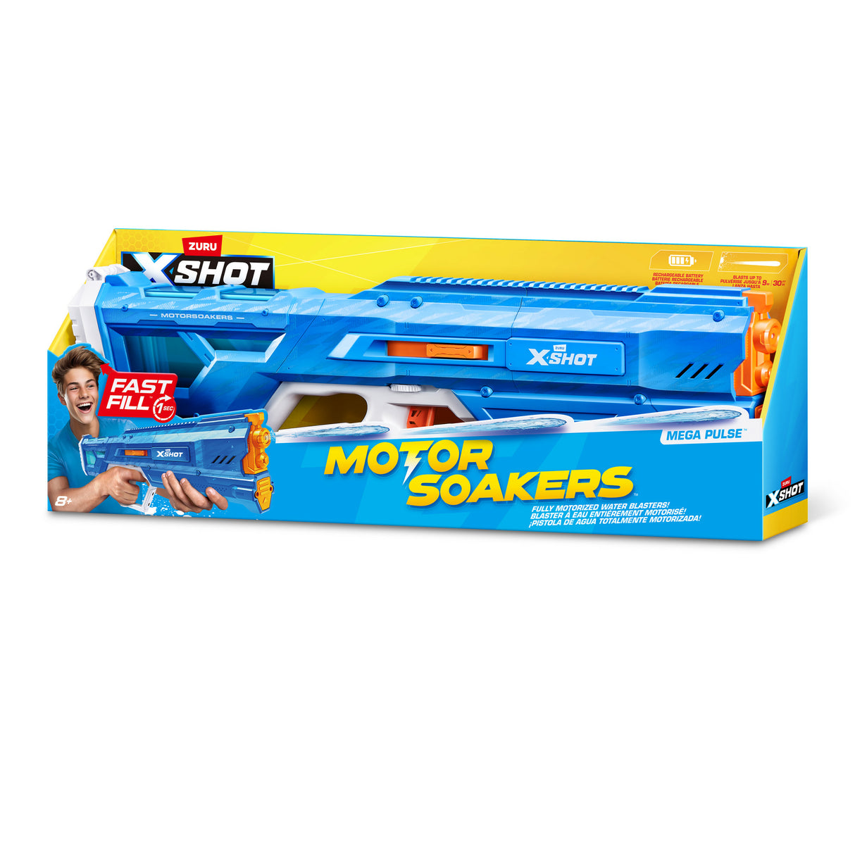 Pistolet a eau motorisé - ZURU - X-SHOT Mega Pulse - Remplissage rapide - Batterie rechargeable - Portée 9 m - Réservoir 1,1 L