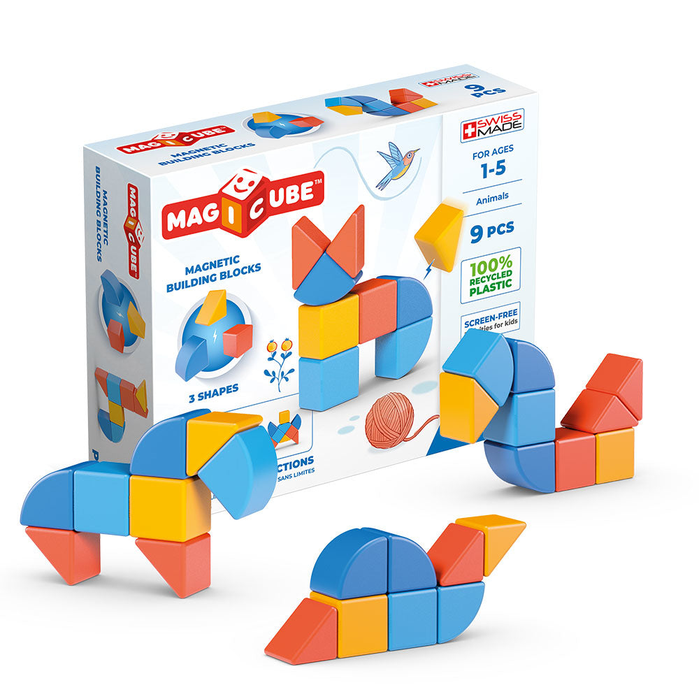 Blocs magnétiques - GEOMAG - Magicube 208 - 9 pieces - Formes variées - Animaux - Plastique recyclé