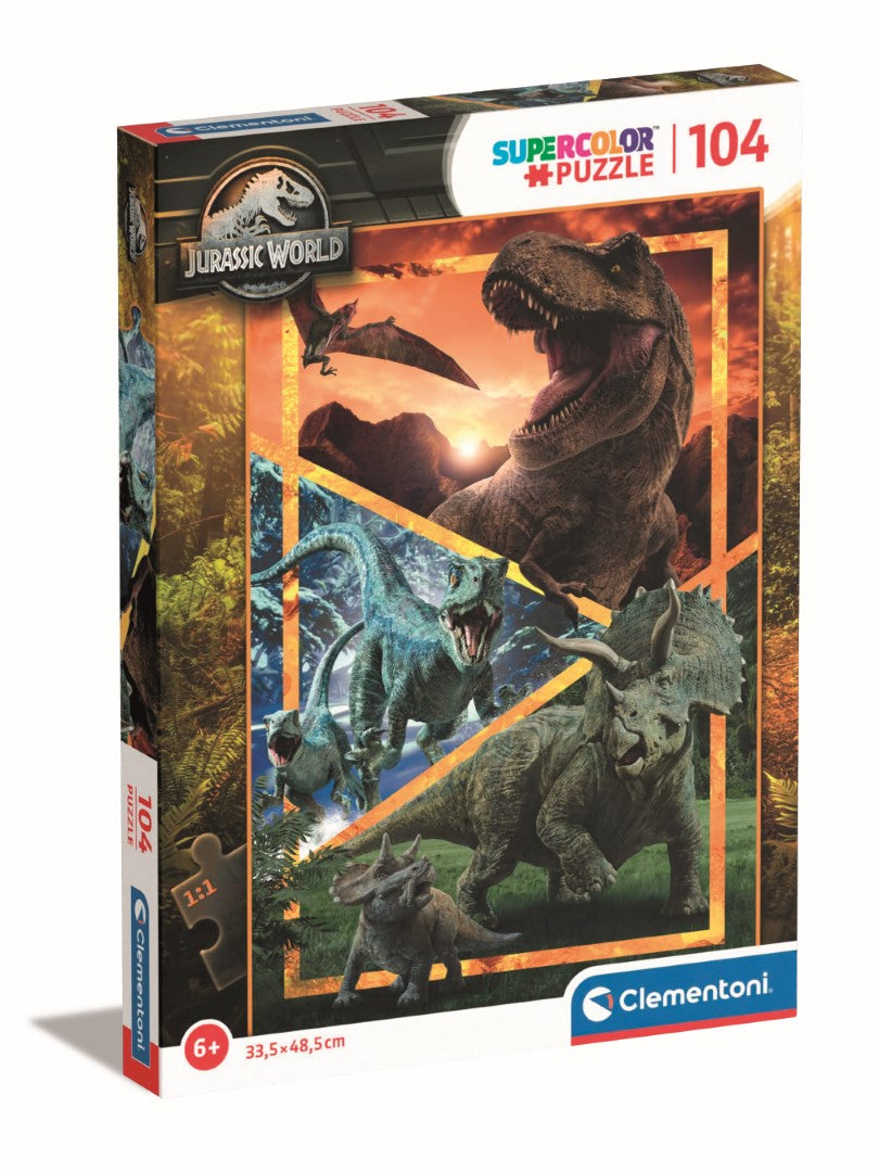 CLEMENTONI Puzzle 104 pieces Jurassic World Super Color, Des 6 ans