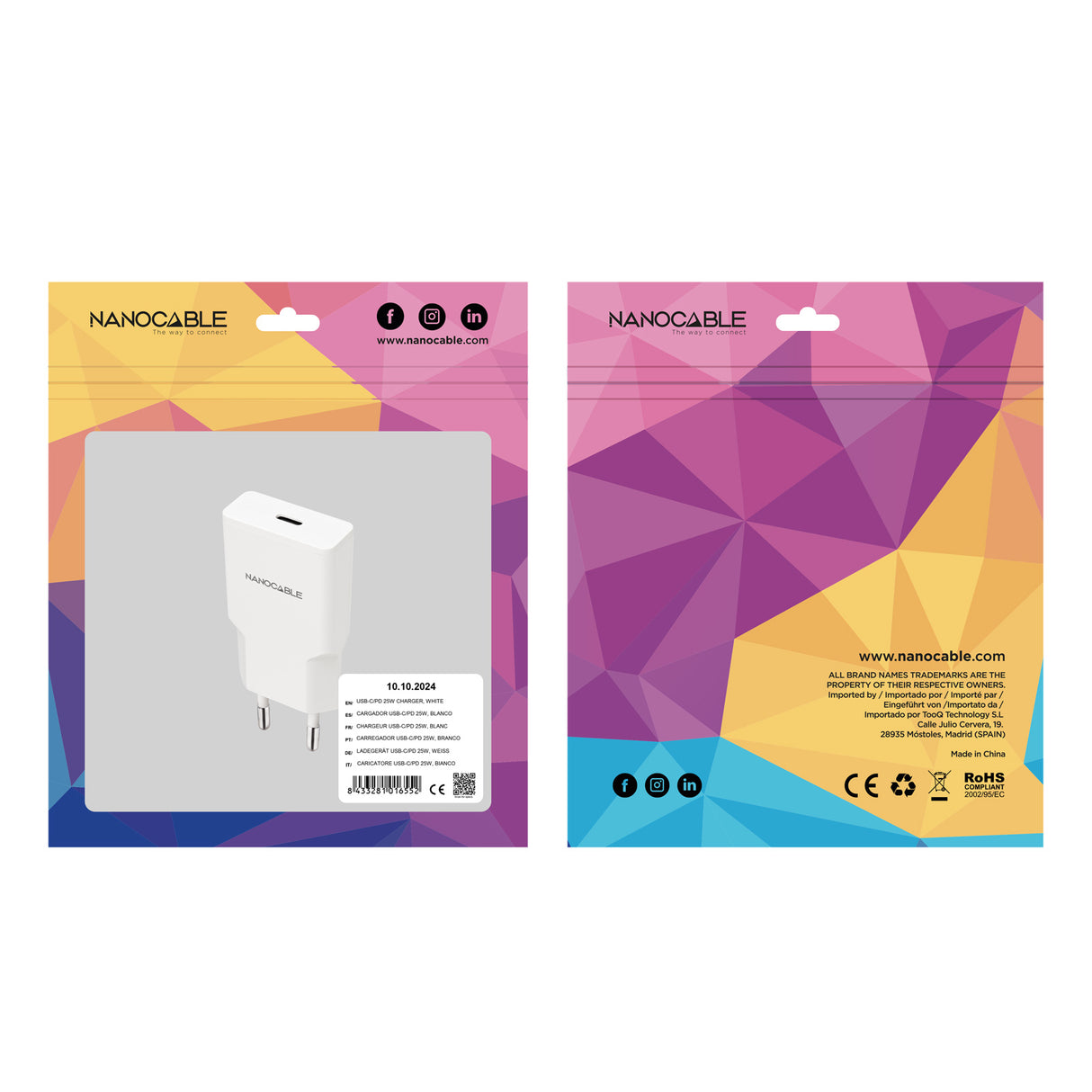 Chargeur secteur Nanocable 1x USB-C 25W (Blanc)