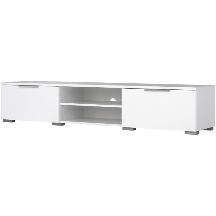 Meuble TV - MATCH - Blanc laqué brillant - 2 tiroirs, une niche - 172,7 x 39,9 x 33,1 cm