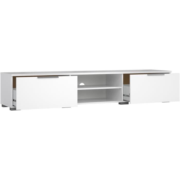 Meuble TV - MATCH - Blanc laqué brillant - 2 tiroirs, une niche - 172,7 x 39,9 x 33,1 cm