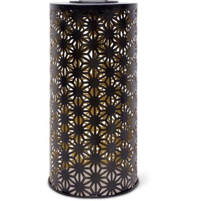 Lampe solaire - GARDEN ID Colonne - Or-Noir Ř15 H30 cm - 6 a 8h lumiere - Bouton marche/arret - Batterie rechargeable AAA.
