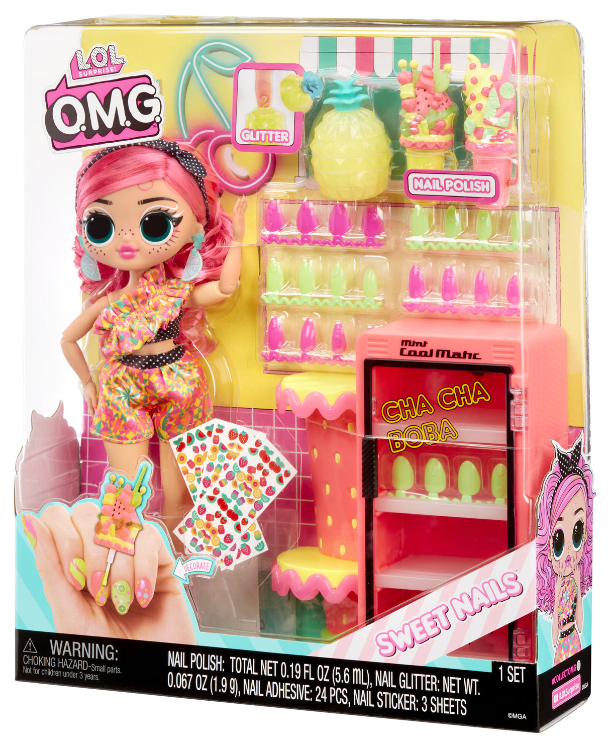 L.O.L. Surprise OMG Sweet Nails™ - Bar a ongles - Poupée mannequin Pinky Pops Fruit Shop - Theme Fruit - A partir de 4 ans