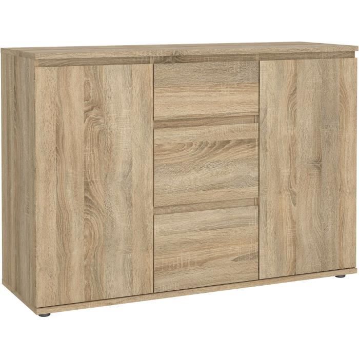 Buffet - Imitation chene - 2 portes - 3 tiroirs
