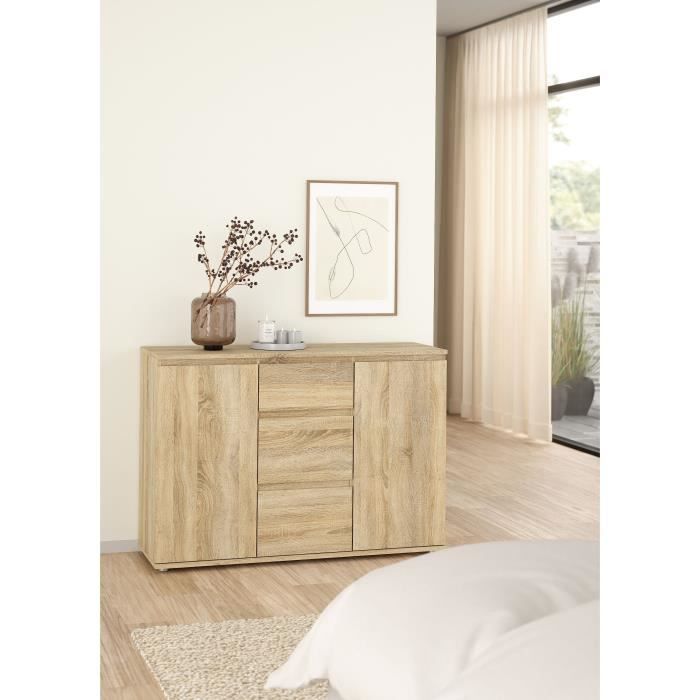Buffet - Imitation chene - 2 portes - 3 tiroirs