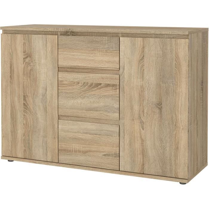 Buffet - Imitation chene - 2 portes - 3 tiroirs