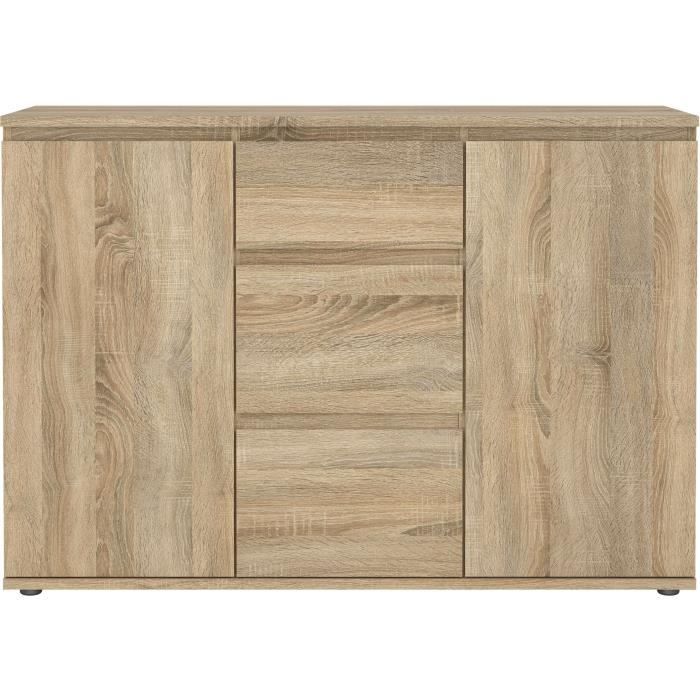 Buffet - Imitation chene - 2 portes - 3 tiroirs