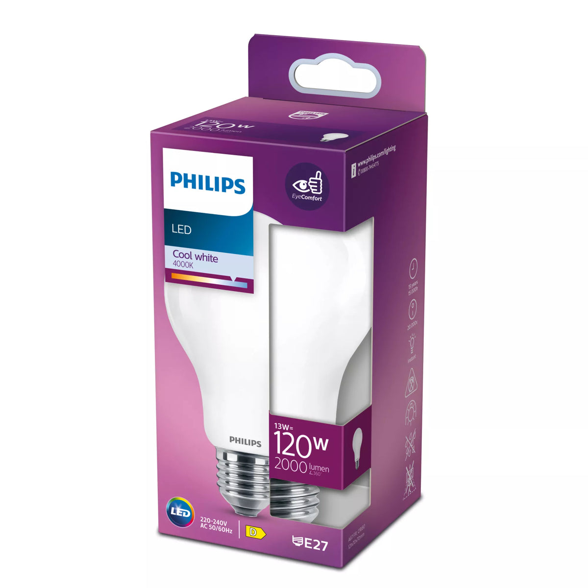 Philips Ampoule LED Equivalent 120W E27 Blanc froid Non Dimmable, verre