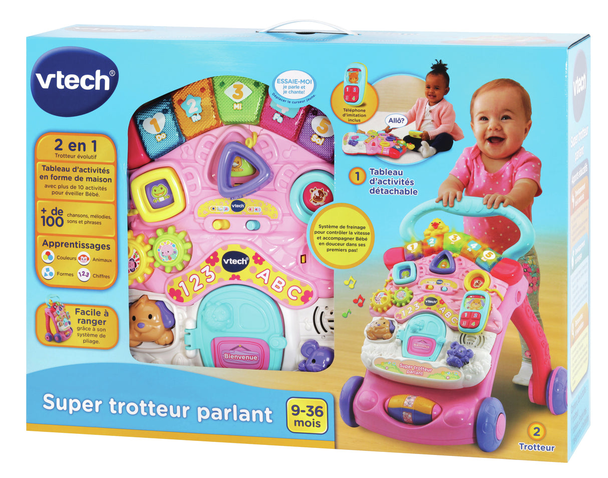 Trotteur parlant 2 en 1 VTECH - Super Trotteur - Rose pour bébé de 9 a 36 mois