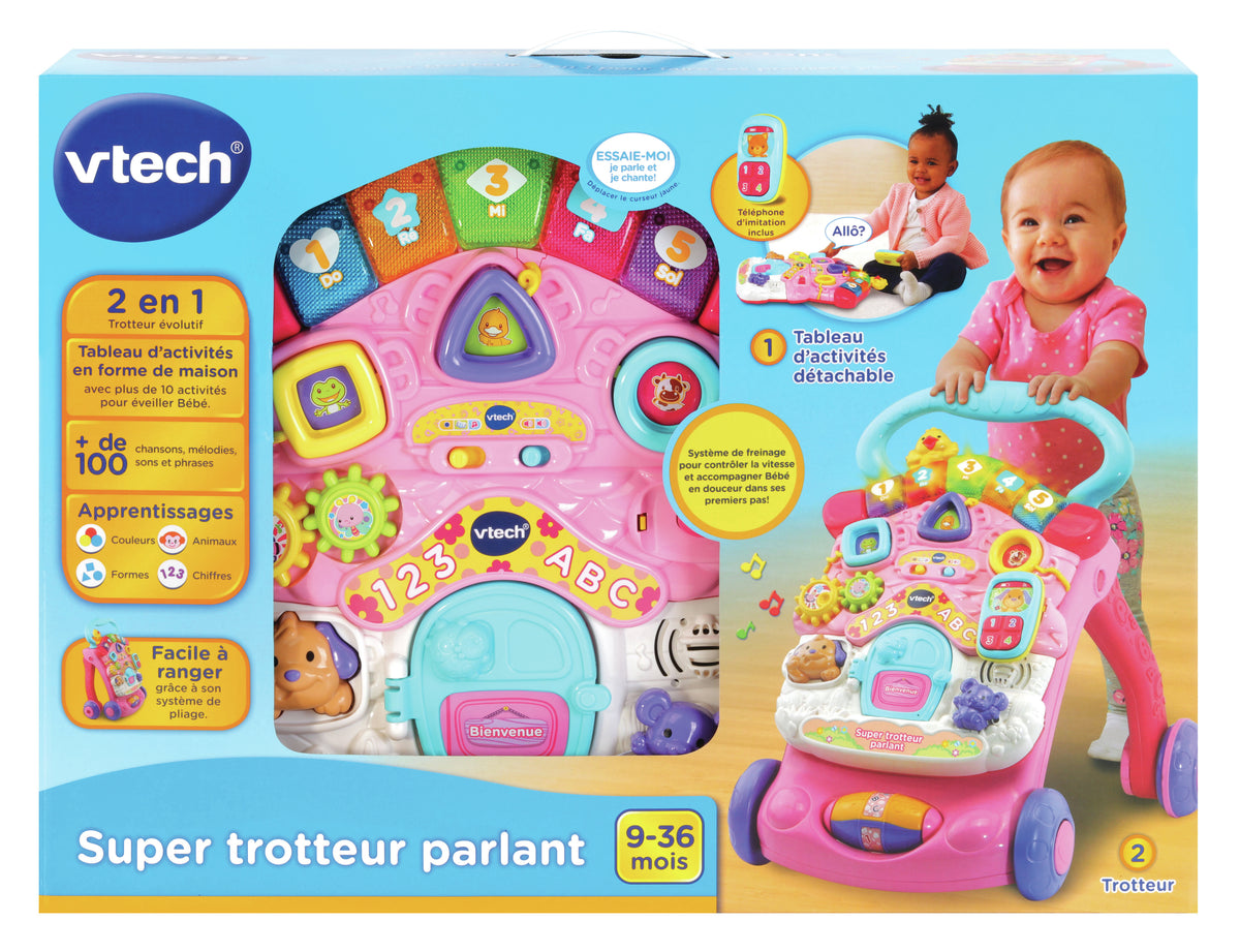 Trotteur parlant 2 en 1 VTECH - Super Trotteur - Rose pour bébé de 9 a 36 mois