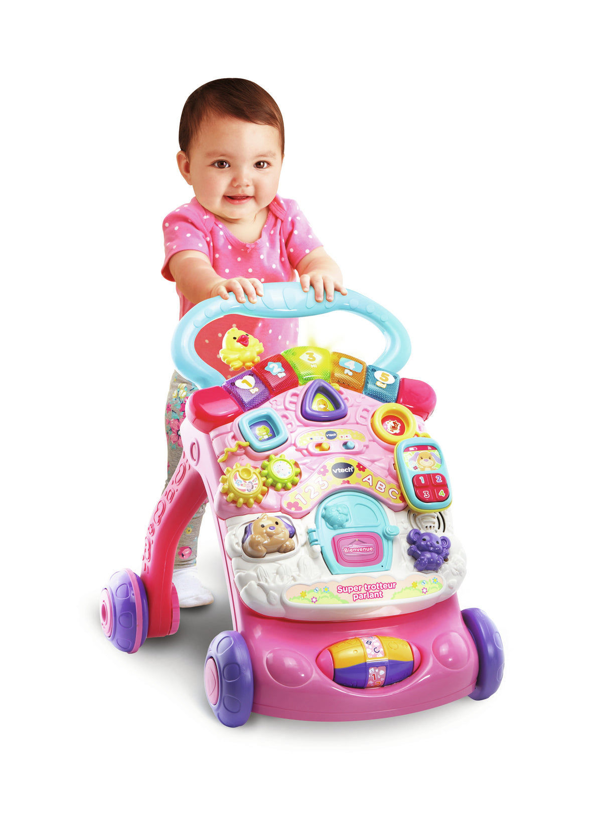 Trotteur parlant 2 en 1 VTECH - Super Trotteur - Rose pour bébé de 9 a 36 mois