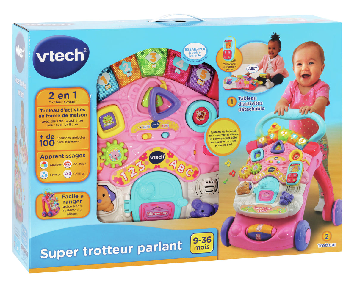 Trotteur parlant 2 en 1 VTECH - Super Trotteur - Rose pour bébé de 9 a 36 mois