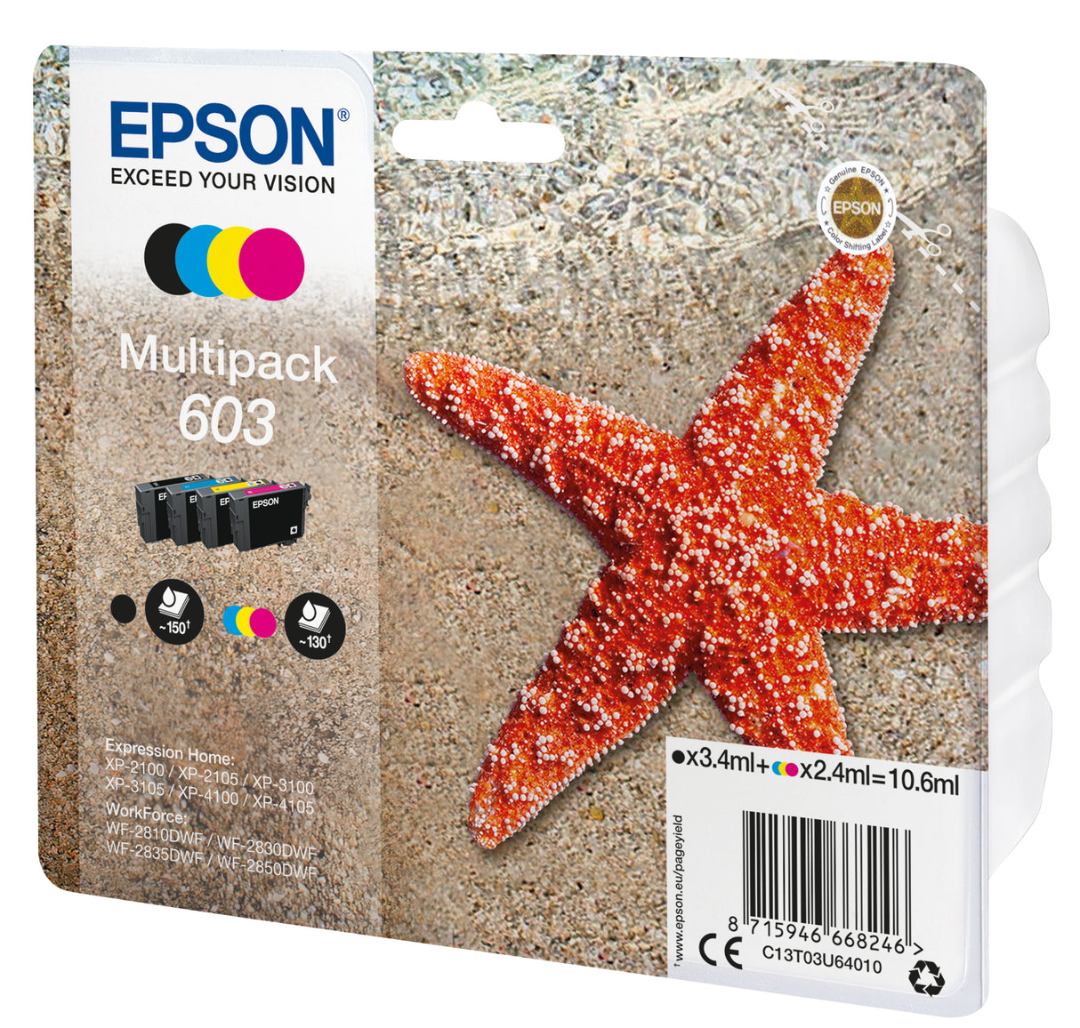 Pack 4 cartouches d'encre Epson Etoile de mer 603 (Noir + Couleurs)