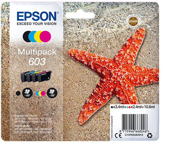 Pack 4 cartouches d'encre Epson Etoile de mer 603 (Noir + Couleurs)