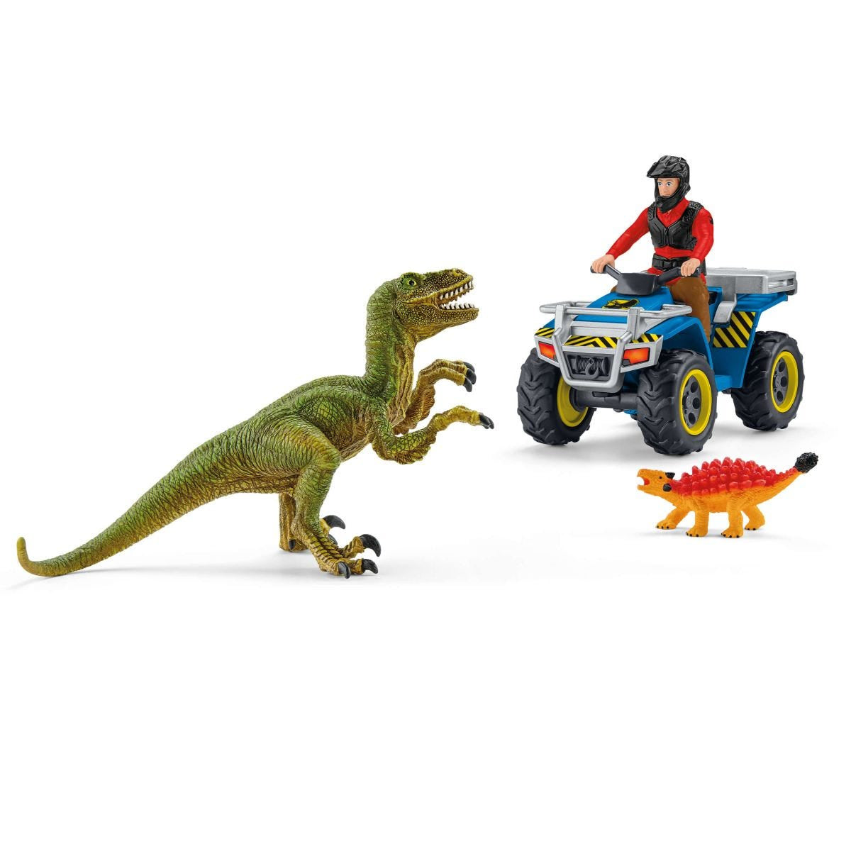 Coffret Fuite sur quad face au vélociraptor, ensemble de jouets Préhistoriques de 5 pieces, Schleich 41466 Dinosaurs, des 4 ans
