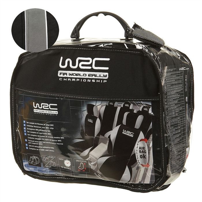 Lot de 5 housses avant arriere 2/3 1/3 et appuie tete - WRC - universelles - Fixation simple -Compatible Airbag