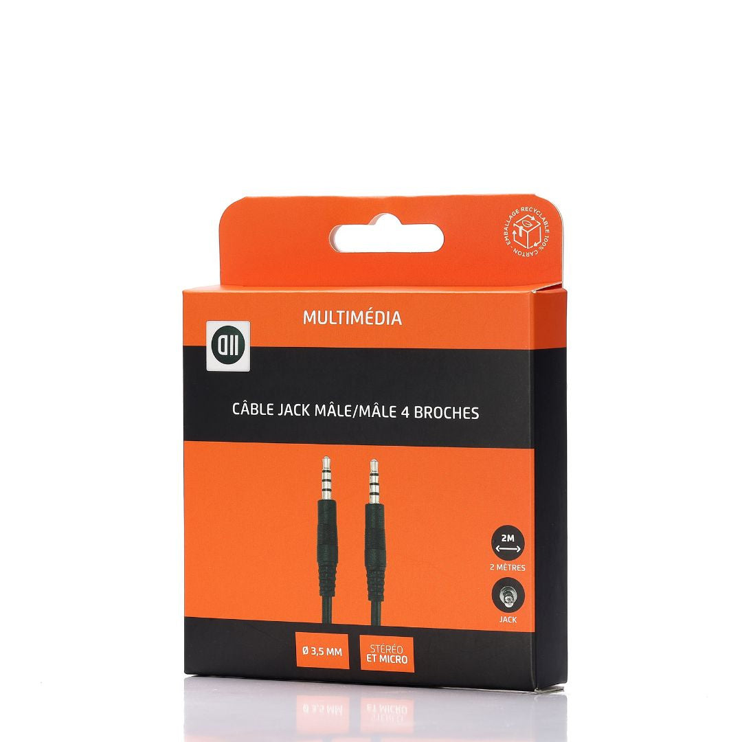 Rallonge Jack 3,5 mm m le/m le 4 broches - 2M Transmission son et micro
