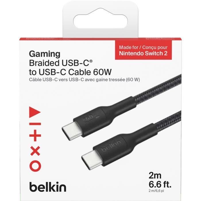 Câble USB-C vers USB-C Gaming - BELKIN - Nintendo Switch 2 - 60 W - Noir
