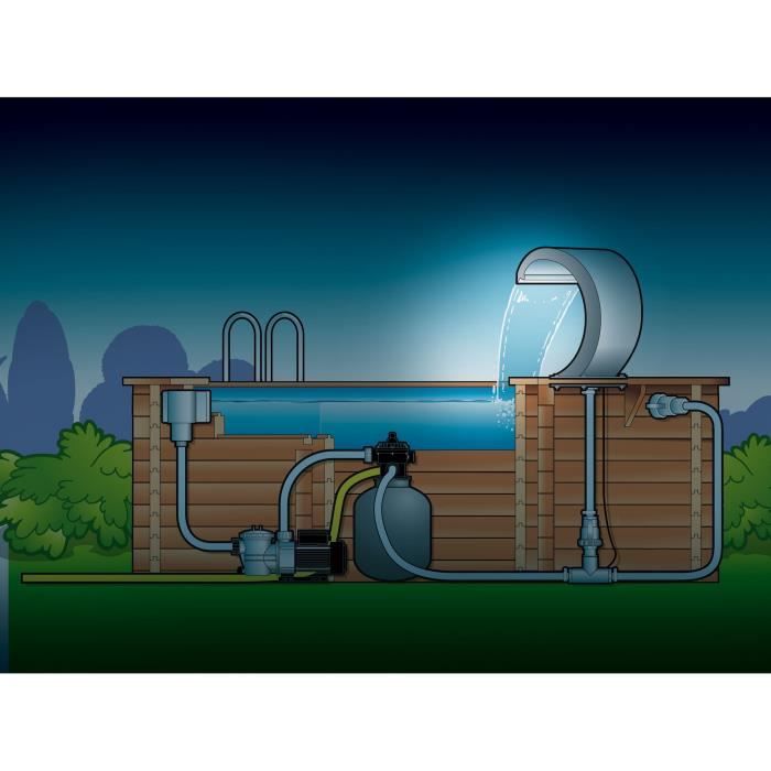 Cascade inox UBBINK Mamba Led pour tous types de piscine - Eclairage 20 LED bleu intégré