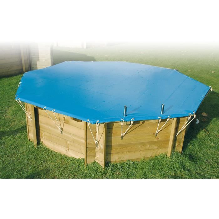 B‚che d'hiver et de sÈcuritÈ pour piscine bois UBBINK Hexagonale 410 - Bleue - Epaisseur 550gr