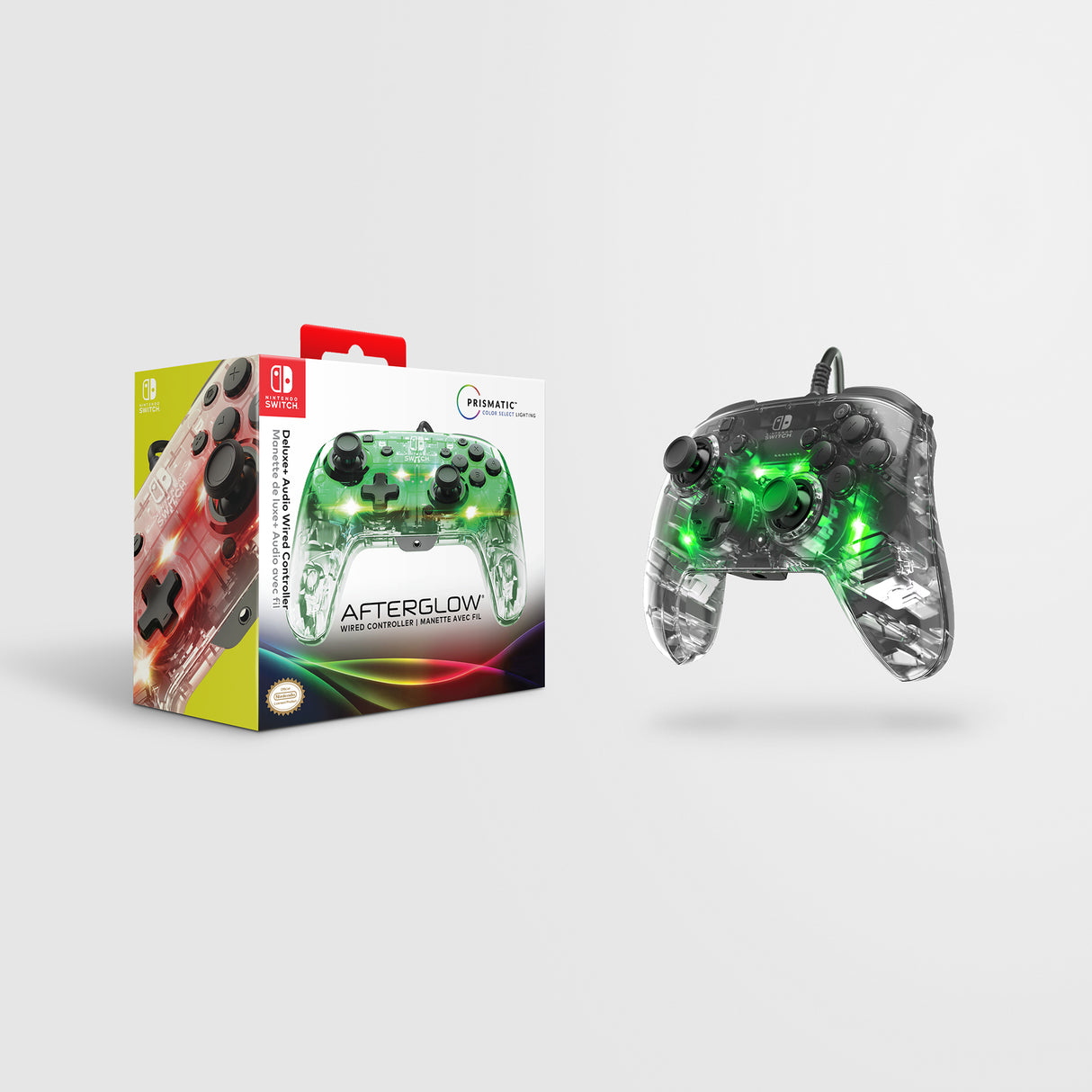 Manette filaire pour Nintendo Switch - PDP - Afterglow - Éclairage LED - Transparent