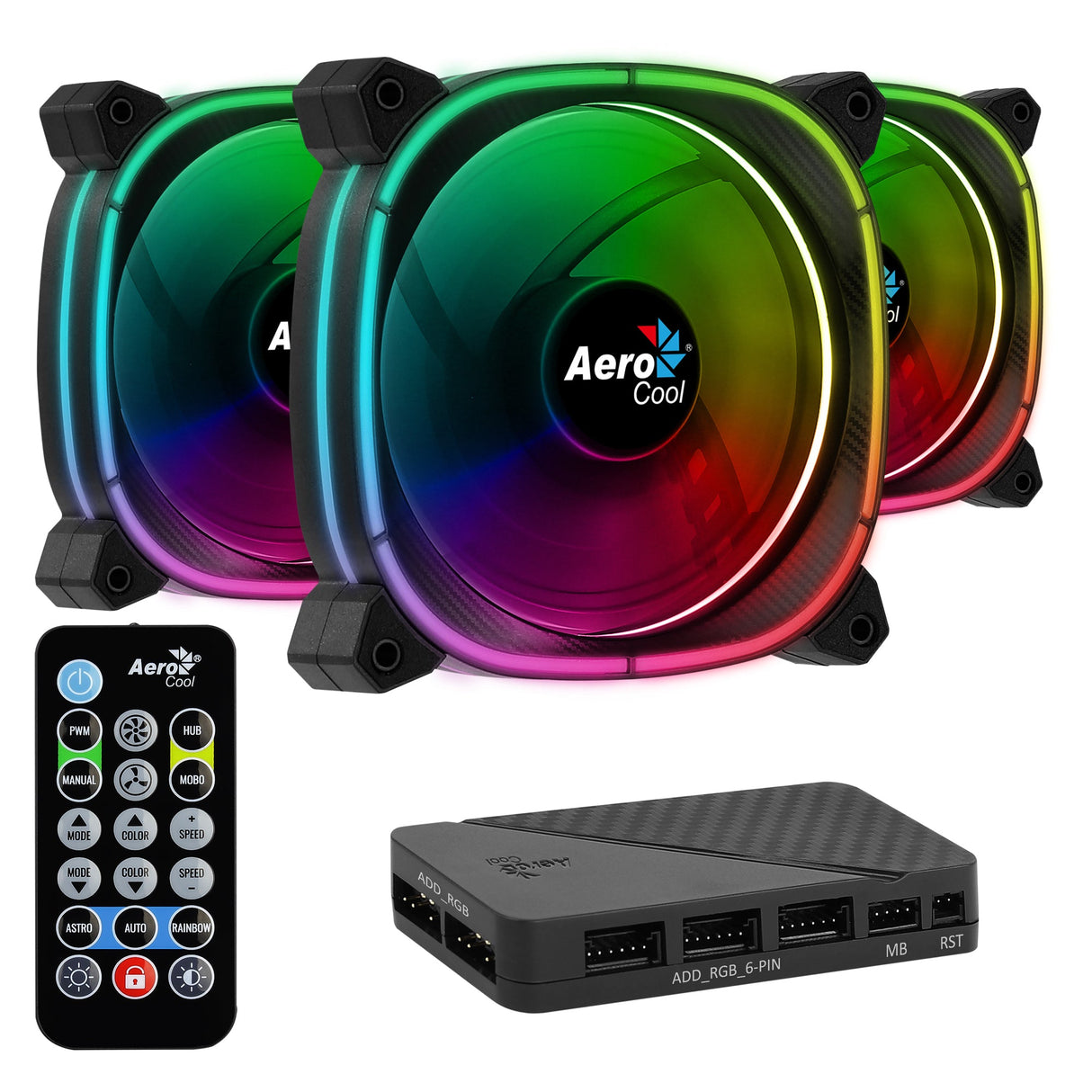 Lot de 3 Ventilateurs de boitier AeroCool Astro 12 Pro RGB 12cm (Noir)
