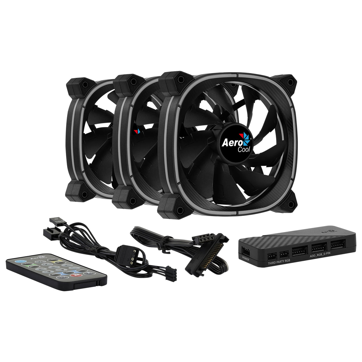 Lot de 3 Ventilateurs de boitier AeroCool Astro 12 Pro RGB 12cm (Noir)