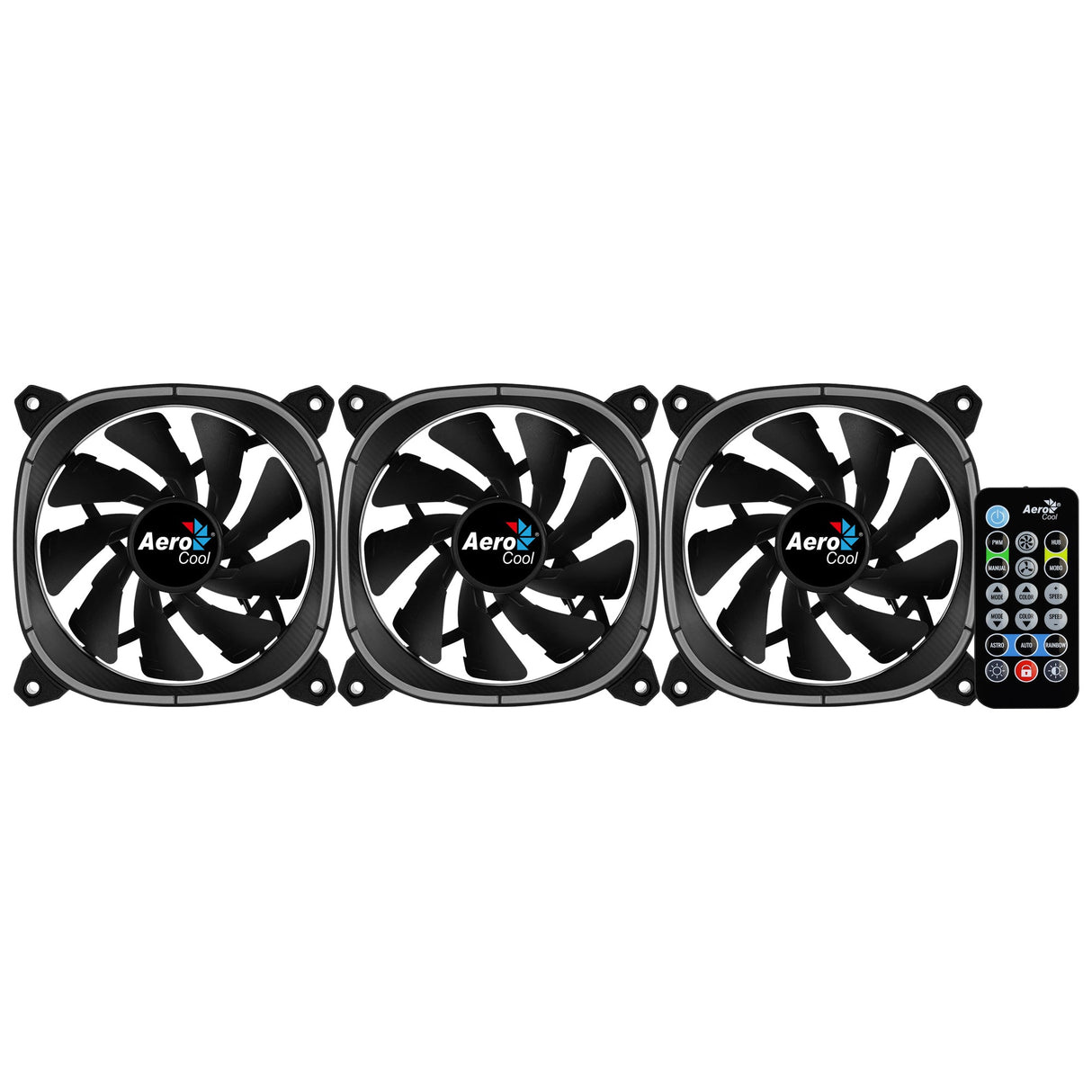 Lot de 3 Ventilateurs de boitier AeroCool Astro 12 Pro RGB 12cm (Noir)