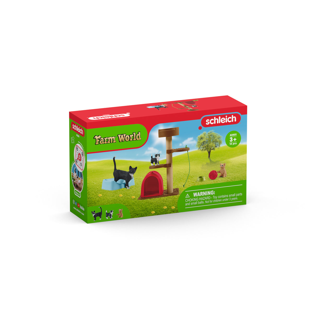 Coffret Aire de jeu pour chats adorables, figurines d'animaux avec chats, pour enfants des 3 ans, Schleich 42501 Farm World