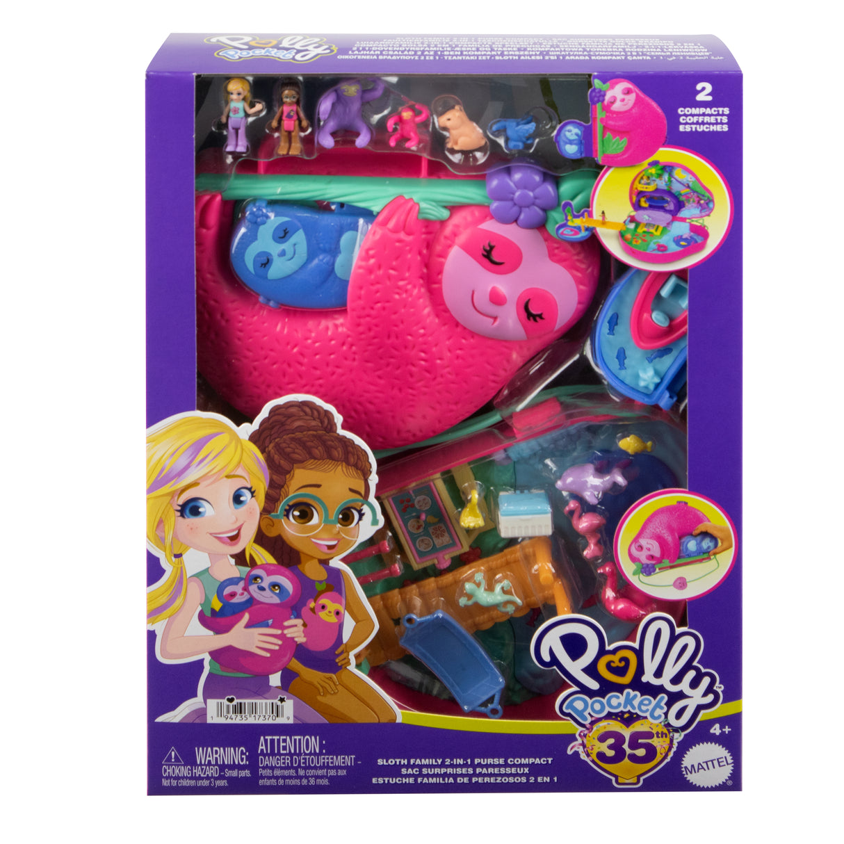 Polly Pocket-La Famille des Paresseux-Coffret 2 en 1, jouet de voyage HRD40