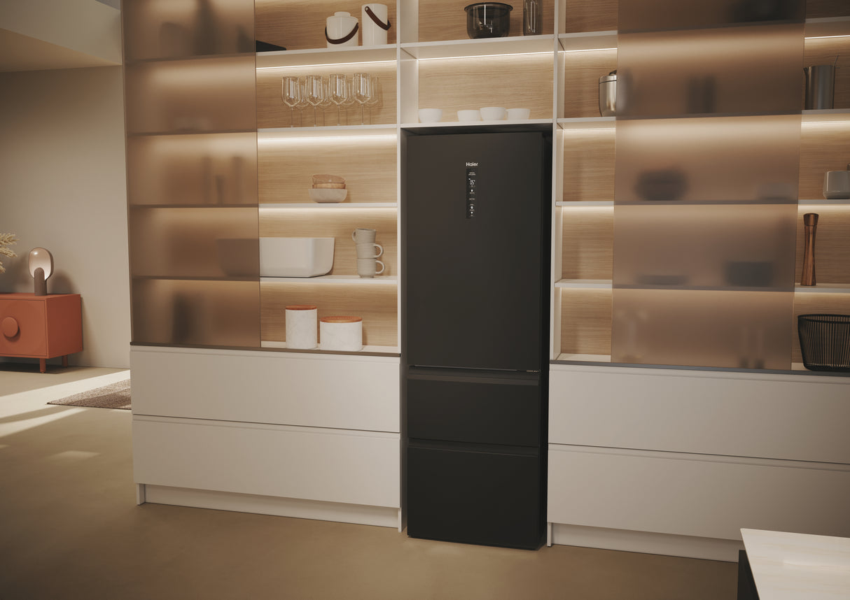 Réfrigérateur combiné - HAIER - 3D 60 Series 5 HTW5618ENPT - Classe E - 360 L - 185 x 59,5 x 66,7 cm - Noir
