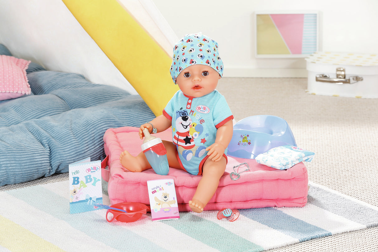 BABY BORN - Magic Boy - Poupée bébé garçon avec 11 accessoires - Mange, dort, pleure et utilise le pot - 43cm - des 3 ans