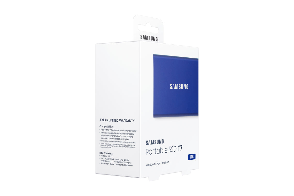 SAMSUNG - T7 Bleu - SSD Externe - 1 To - USB 3.2 - Vitesse lecture jusqu'a 1 050 Mo/s