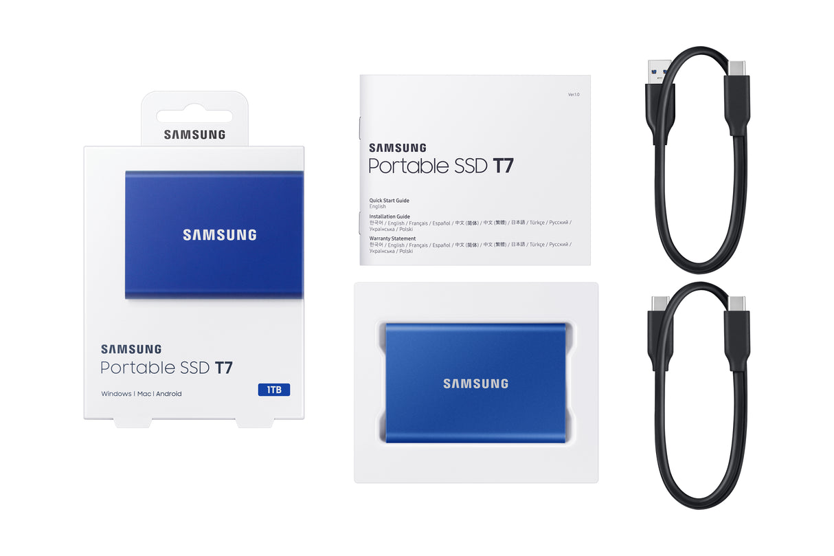 SAMSUNG - T7 Bleu - SSD Externe - 1 To - USB 3.2 - Vitesse lecture jusqu'a 1 050 Mo/s