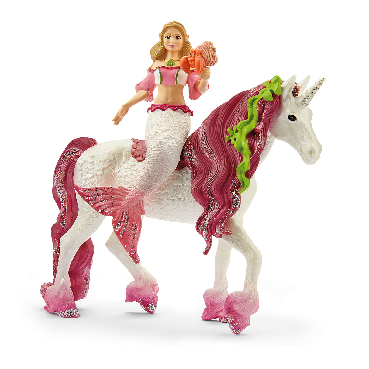 Figurine schleich Sirene Feya sur licorne de mer- Set de 3 Pieces - Figurines Poupée Princesse Scintillante et Licorne avec