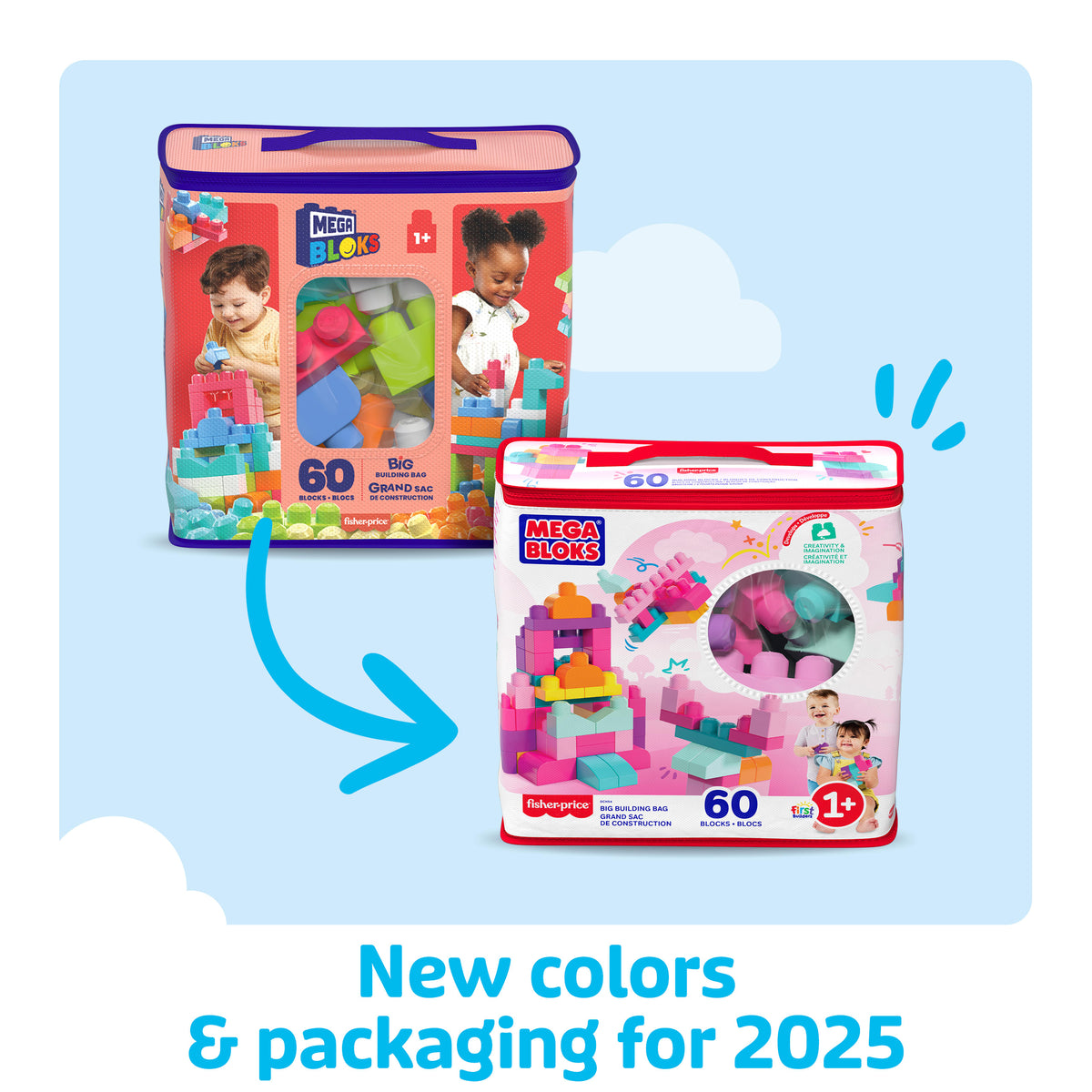 Mega Bloks - Sac Medium Rose 60 briques - Briques de construction - 12 mois et + DCH54